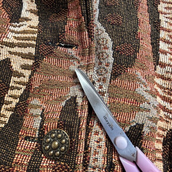 Painted Pony Women's Medium Giraffe Tapestry Cropped Blazer Jacket Brown Pockets - Picture 6 of 11